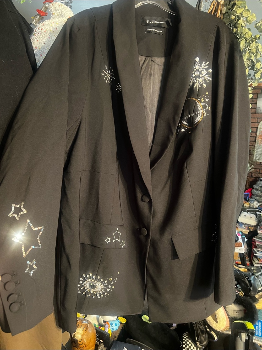 torrid Black Blazer with Silver & Gold Celestial Embellishments